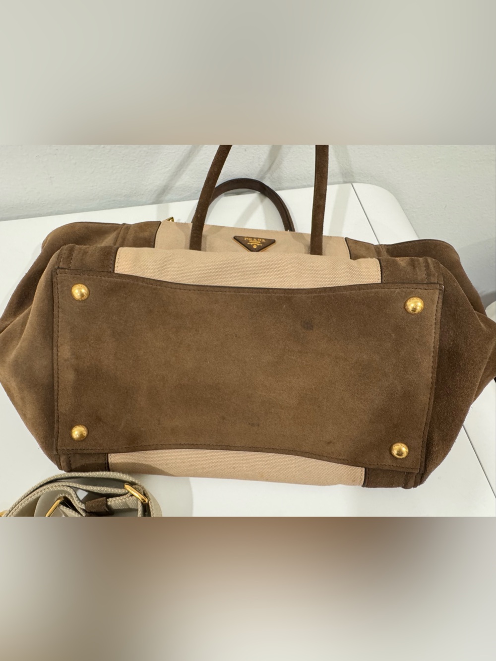 Prada Beige Cavas and Brown Suede Tote - Picture 6 of 8